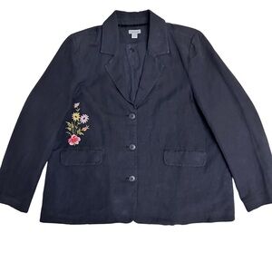 Sundance Black Summersby Blazer Cotton Linen Floral Embroidered Blazer XXL GUC